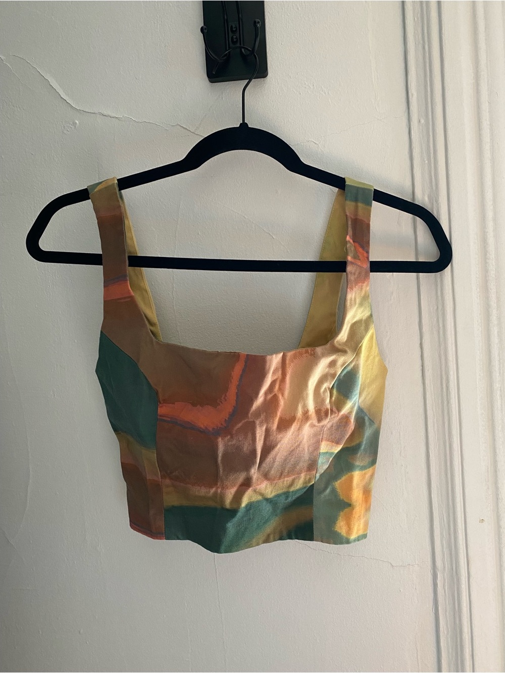 Multicolor Abstract Satin Crop Tank Top by Studio Fantastique